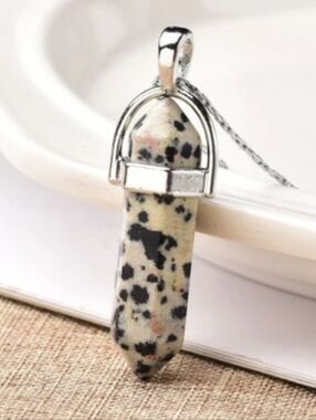 Dalmatian Jasper double pointed crystal and silver necklace NWT